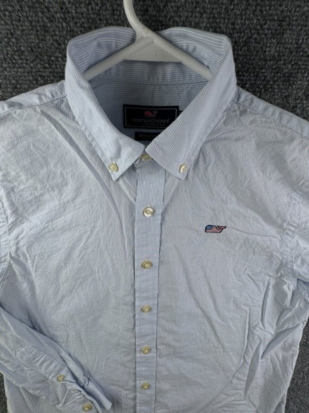 Vineyard Vines Boys Long Sleeve Button Up Whale Shirt Striped Blue Large Youth
